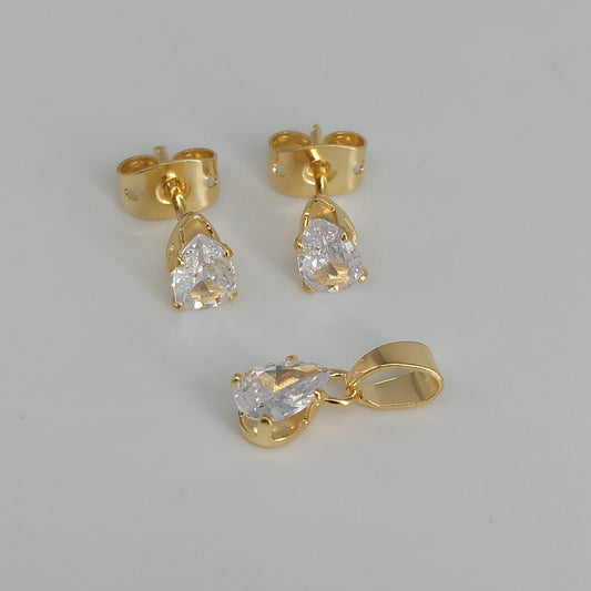 Conjunto Gota de Cristal, Aretes y Piedra para Cadena Piedra Circon Oro Laminado Moda Para Mujeres Joyería De Boda Regalos - #1810